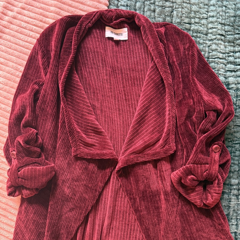 Maroon Corduroy Quarter Sleeve Sweater - L